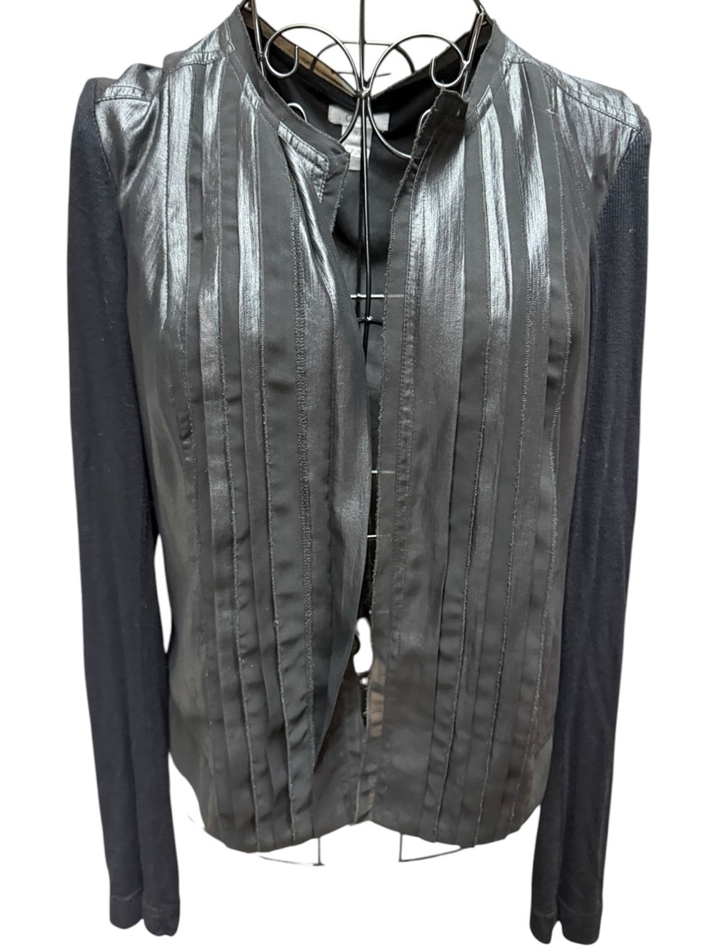 Vintage Cache Black Mixed-Media Leather Look Front Jacket Cardi size 6